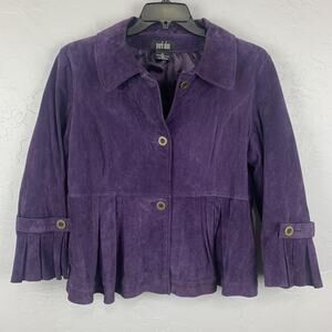 Mark Alan Suede Jacket Womens XL Purple Peplum Lined Pleated Sleeve Coat
